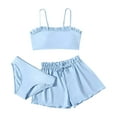 thumbnail image 2 of EQWLJWE Toddler Girl 3Pcs Swimsuit Kids Sleeveless Solid Color Bikini Set with Swimming Shorts Summer Bathing Suit for Surfing Diving Swimming Blue(4-14 Years), 2 of 5