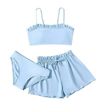 

BYOIMUD Toddler Kids Baby Girls Fashion Cute Solid Color Swimming Trunks Skirt Seaside Swimsuit Set Summer Beachwear Gifts for Children Blue 6 Years
