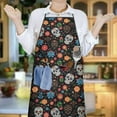 thumbnail image 6 of Black Flower Skull Pattern Apron-Garden Aprons for Women with Pockets-Cotton Linen Waterproof Kitchen Cooking Gardening Aprons Adjustable for Kitchen,Cooking,BBQ and Salon 33x27 Inch, 6 of 7