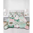 thumbnail image 2 of Quilt King Size Bedding Set, Spring Floral Checkered Reversible Summer Quilt 3 Pieces, Turquoise Pink Buffalo Plaid Lightweight Bedspreads Coverlets with 2 Pillow Shams for All Seasons, 2 of 5
