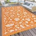 thumbnail image 2 of Garvee 8'x10' Outdoor Rug Waterproof Floral Camping Carpet, Reversible Plastic Straw Rug Outdoor Rug for Patio RV Balcony Backyard, Orange, 2 of 6