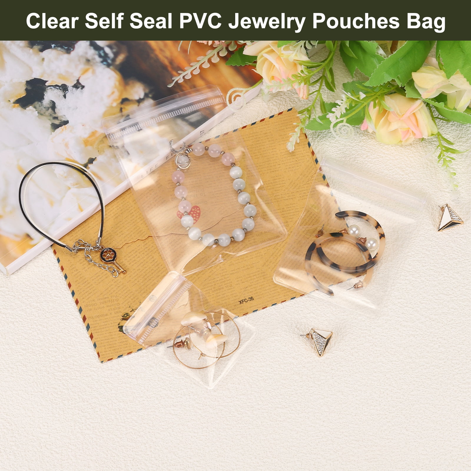 Unique Bargains Jewelry Bags Self Seal Pouches for Necklace Ring Packaging 1.6"x2.4"