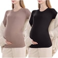 thumbnail image 3 of QIUOMBBP Pregnant Women's Solid Color Round Neck Long Sleeved Top Thin Pregnancy Base Shirt Black L, 3 of 5