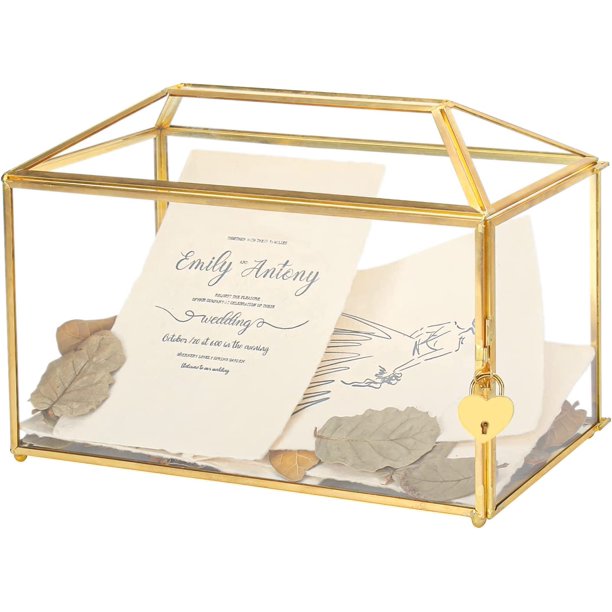 12.6x5.9x9 inches Large Glass Card Box Handmade with Slot and Lock