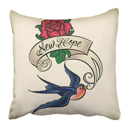 - BPBOP Blue Sailor Old School Styled Tattoo of Swallow with and Rose Red Jerry Bird Retro Flower Vintage Pillowcase Pillow Cover 20x20 inches