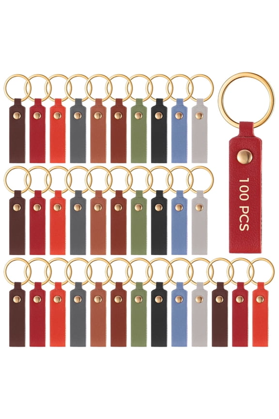 100 Pcs PU Leather Keychain Blanks, 10 Colors Bulk DIY Keychains with Metal Rings for Engraving & Personalized Gifts
