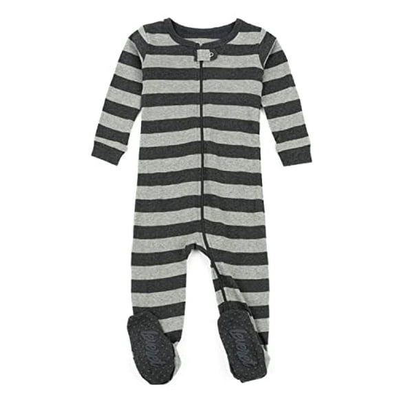 Leveret Kids Striped Baby Boys Footed Pajamas Sleeper 100 Cotton Size 12-18 Months, Light Grey Dark Grey