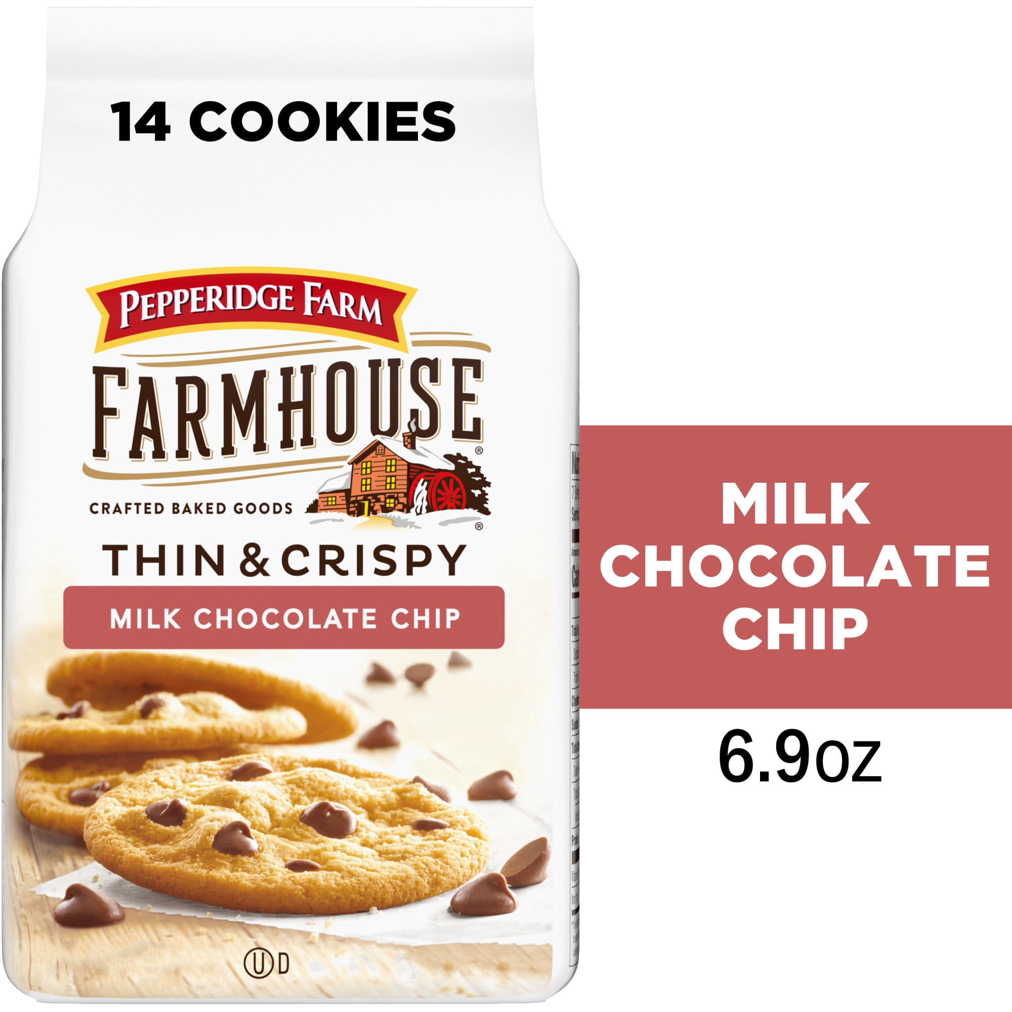 (3 pack) Pepperidge Farm Farmhouse Thin and Crispy Milk Chocolate Chip Cookies, 6.9 oz Bag (14 Cookies)