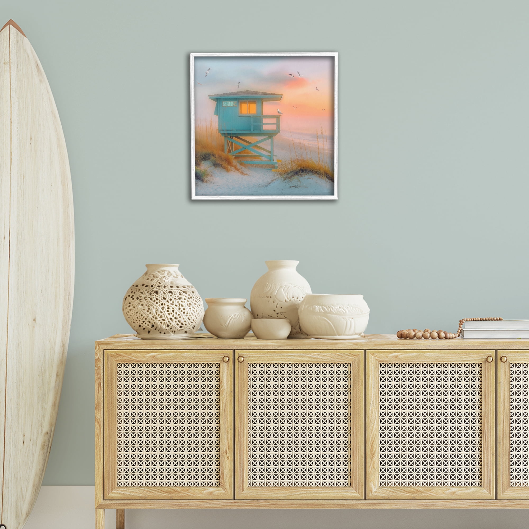 Stupell Industries Coastal Charm Beach Coastal Painting White Framed Art Print Wall Art, 24 x 24