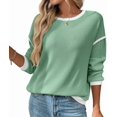 thumbnail image 2 of Female Fashion Crewneck Pullover Sweater Casual Color Block Ribbed Knit Tops Loose Fall Tops Light Green XXL, 2 of 9