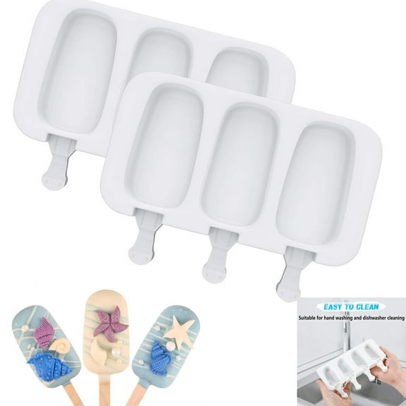 2 Set Silicone Popsicle Molds,8 Cavities Ice Cream Oval Cake Molds with 50 Sticks,10 x 4in Reusable Ice Pop & Cakesicle Mould for DIY Frozen Treats,Summer Snacks, Easy Release (White)
