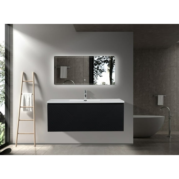 Moore 48 Inch Matte Black Wall Mount Vanity With A Integrated White Sink