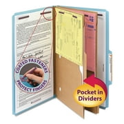 Angle View: Smead Pressboard Folders with Two Pocket Dividers, Legal, Six-Section, Blue, 10/Box -SMD19081