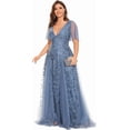 thumbnail image 5 of AURA Women's Plus Size Sequin Embroidered Formal Evening Gown V-Neck Sheer Short Sleeve A-Line Mother of Biride Dress, 5 of 7