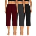 thumbnail image 6 of 3 Packs Palazzo Hiking Capris for Women High Waisted Elastic Waist Office Gaucho Pants Yoga Soft Maternity Cropped Pants Wine 2XL, 6 of 6