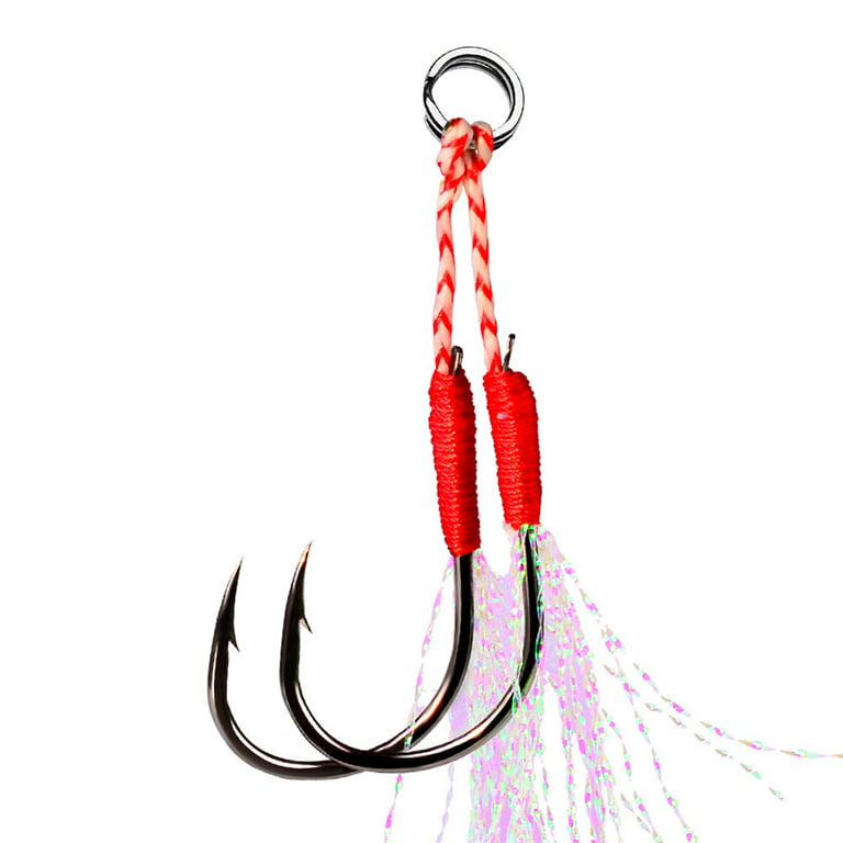 Fishing Hook Double Jig Hooks Thread Feather Fishing Lure Slow Jigging Sea  Tackle 
