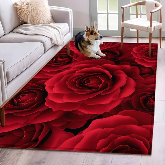 Kitchen Mats for Floor 3x5 Ft, Red Roses Non Slip Area Rugs for Kitchen Bedroom Entryway, Valentine's Day Flowers Floral Vintage Washable Carpet Runner Rug Floor Mats for Bedroom Home Decor