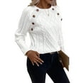 thumbnail image 3 of Women'S Winter Sweaters Trendy Knit Button Detail Raglan Sleeve Sweater Fashion Sweater White S, 3 of 10