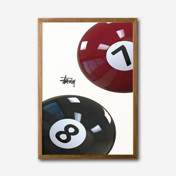 Modern Billiard Balls Canvas Wall Art – Stylish 7 & 8 Ball Print with Black Frame