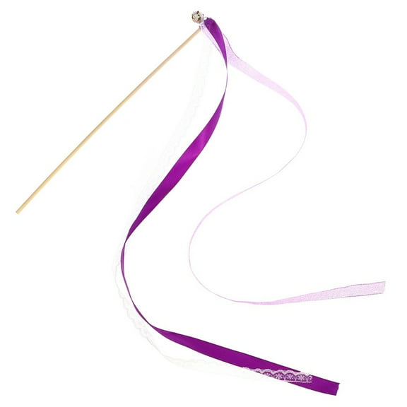HEMOTON 20Pcs Wedding Birthday Party Silk Lace Ribbon with Bells Streamers Wands Fairy Stick (Purple)