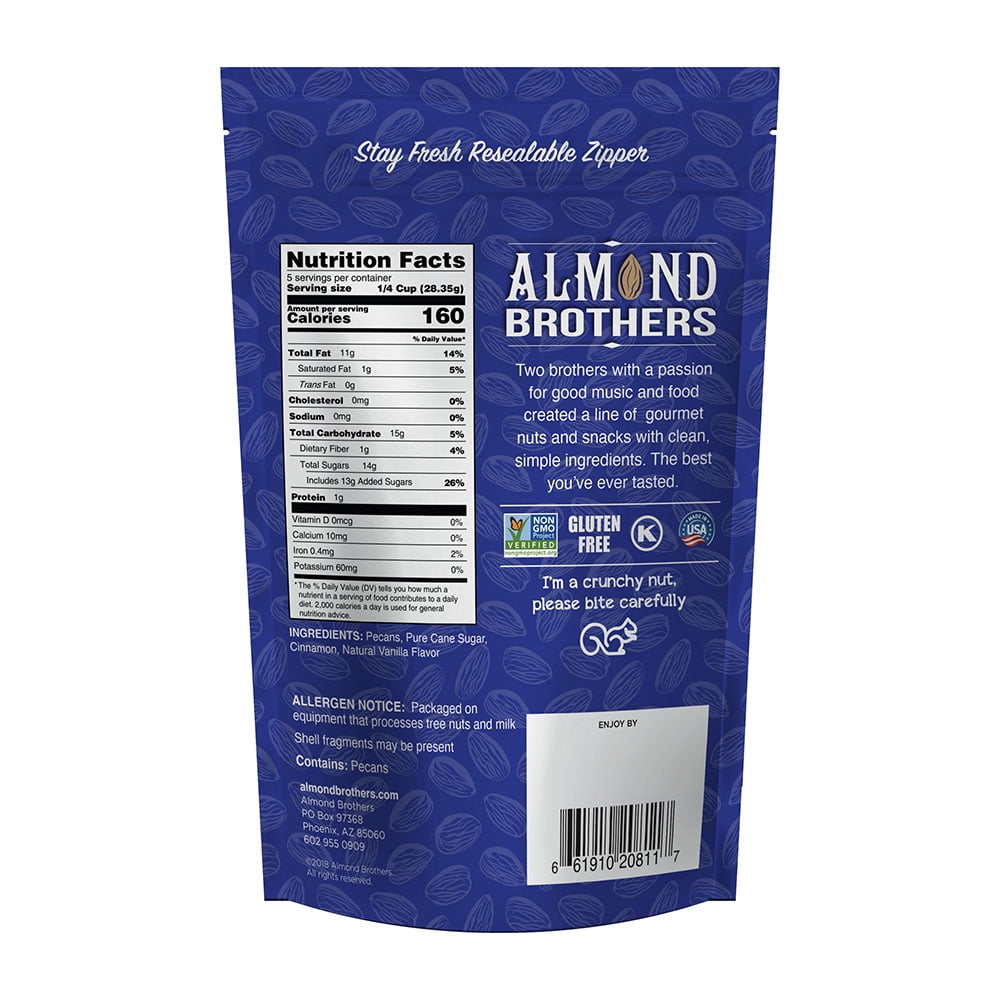Pack of 6, Almond Brothers Cinnamon Roasted Pecans, 5 oz
