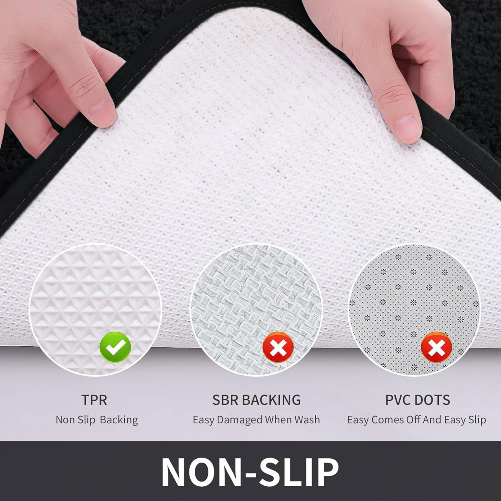 Buganda Microfiber Bathroom Rugs (20x30, Black) Shaggy Soft and Absorbent, Non Slip, Thick Plush, Machine Washable Bath Mat and Bath Rugs for Bathroom