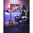 thumbnail image 3 of Bigzzia Kids Ergonomic PU Leather Gaming Chair with LED Lights and Headrest Support, Black/White, 3 of 8