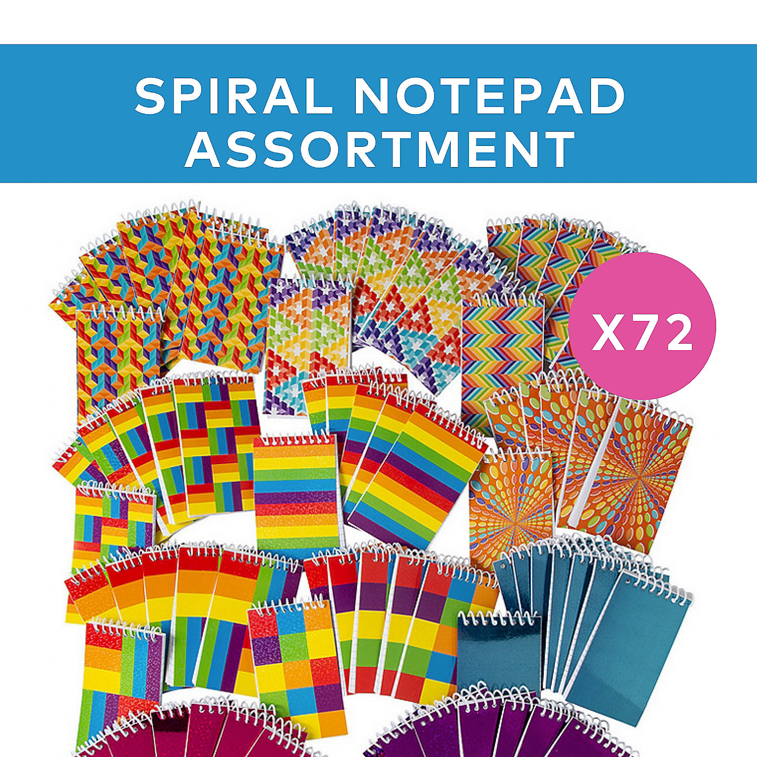 Spiral Notepad Assortment, Stationery, Birthday, Party Favors, 72 Pieces