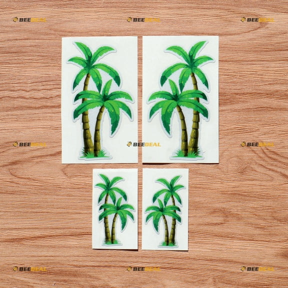 Palm Tree Hawaii Florida Life Vinyl Decal Sticker - Mirror Images Reversed - 2 Pairs Reflective, 3 Inches, 5 Inches - for Car Boat Laptop Cup Phone 05010