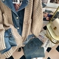 thumbnail image 3 of Suéter de retazos de mezclilla vintage de 200 libras de grasa, abrigo de moda para mujer, cárdigan holgado y grueso de otoño e invierno de 2023, 3 of 5