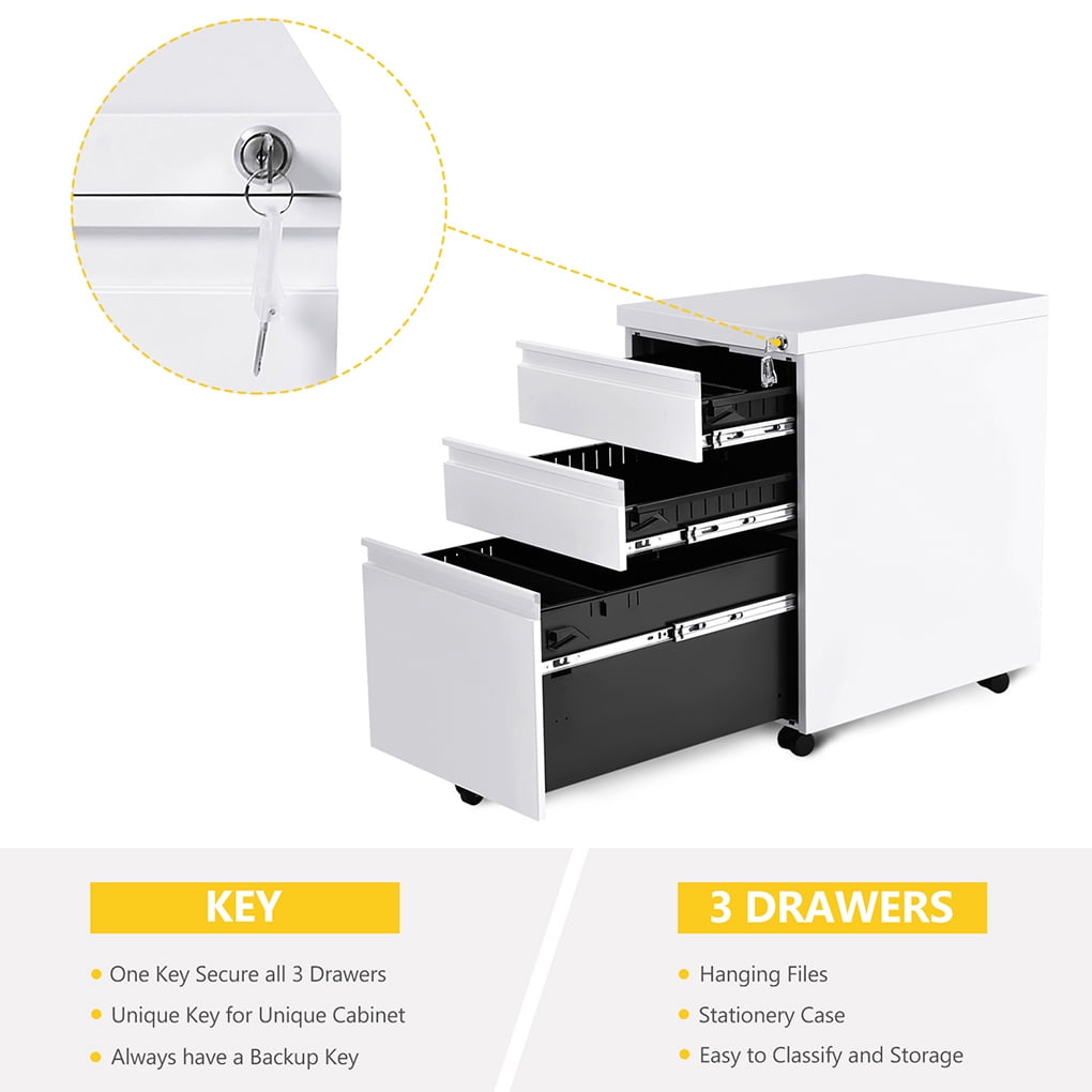 Home Office Sliding Rail Drawers File Storage Steel Movable File Cabinet with Keys & Casters