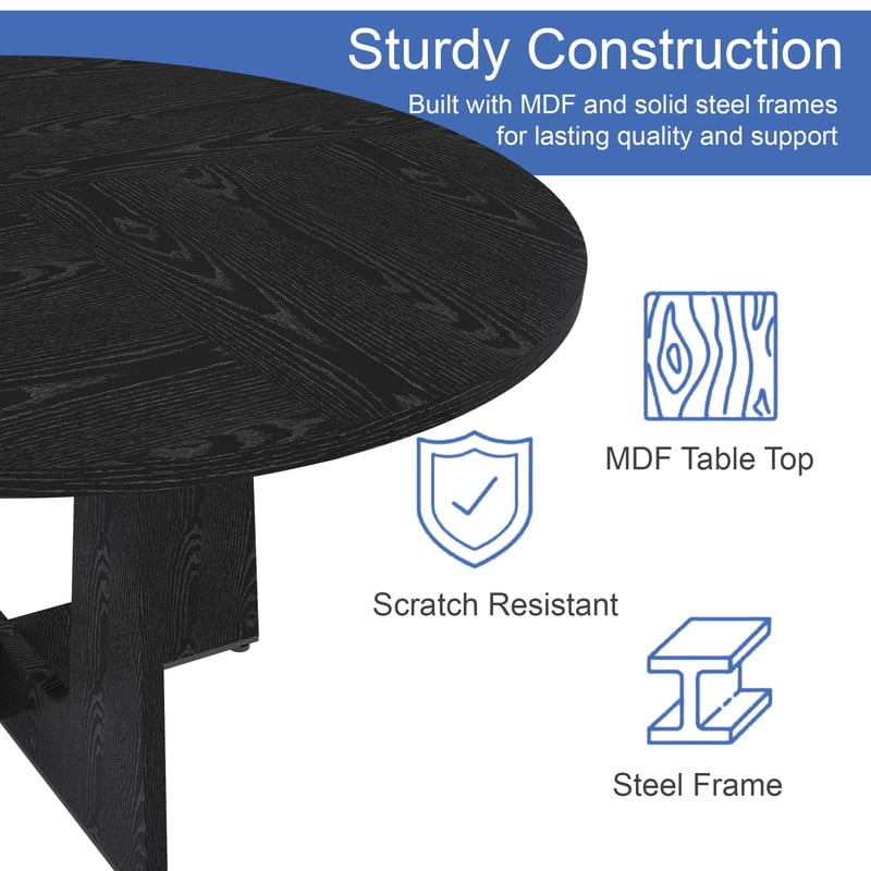Accent Spliced Design Tabletop Round Dining Table for 4, Farmhouse Indoor Kitchen Table with Cross Base & Adjustable Foot Pads