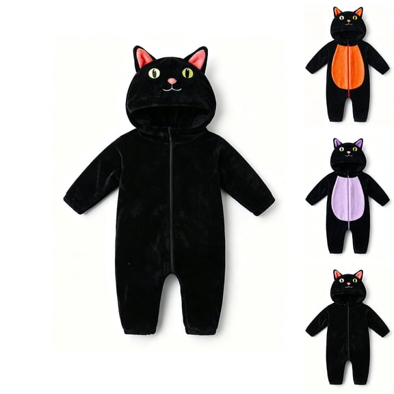 Baby Toddler Animal Outfit Hooded Romper Full Zipper Infant Jumpsuit Cat Costume Kids Fall Clothes Size 6-24M