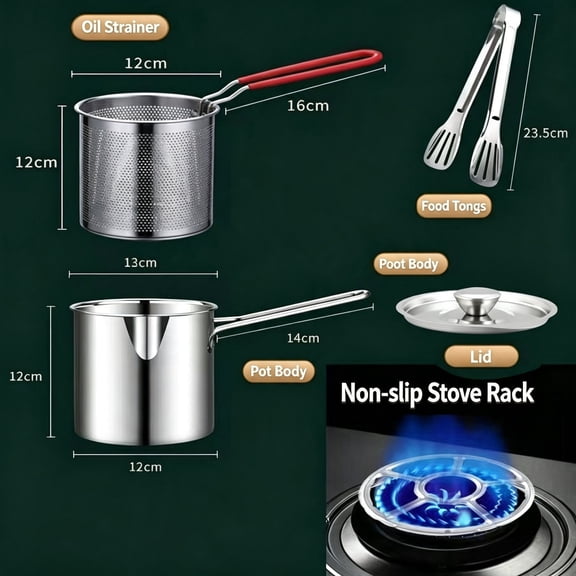 Deep Fryer Pot 304 Stainless Steel Frying Pot with Basket and Lid 3.2 Quart Food Grade Oil Fryer Pan for Kitchen Cooking