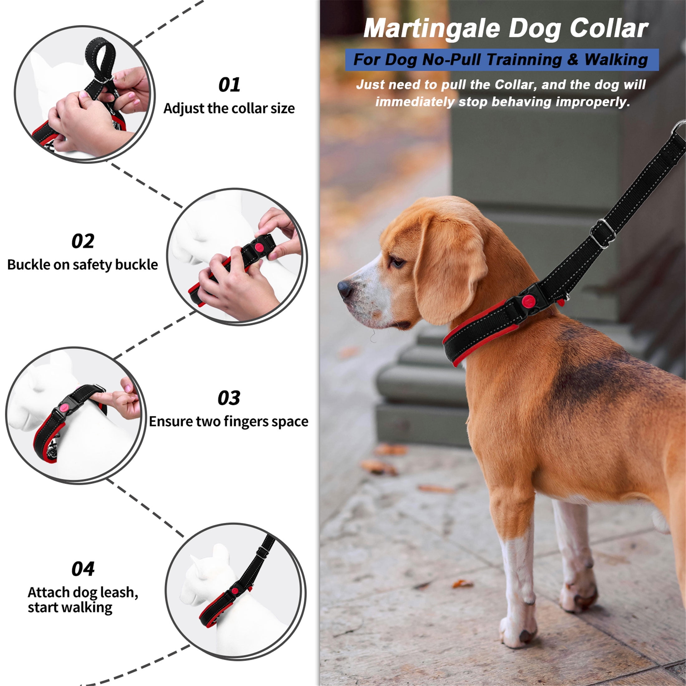 Martingale No Pull Collar with Buckle for Large Medium Small Dogs, Heavy Duty Nylon Adjustable Reflective Slip Collar for Anti Pull Training Walking
