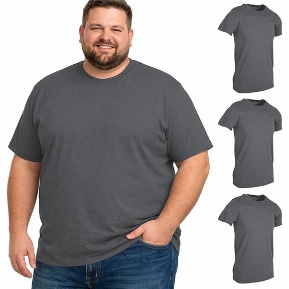 BILLIONHATS 3 Pack of Mens Plus Size Tees Sizes Big & Tall Cotton Tshirt in Charcoal Gray Color of T-Shirts 6X-Large