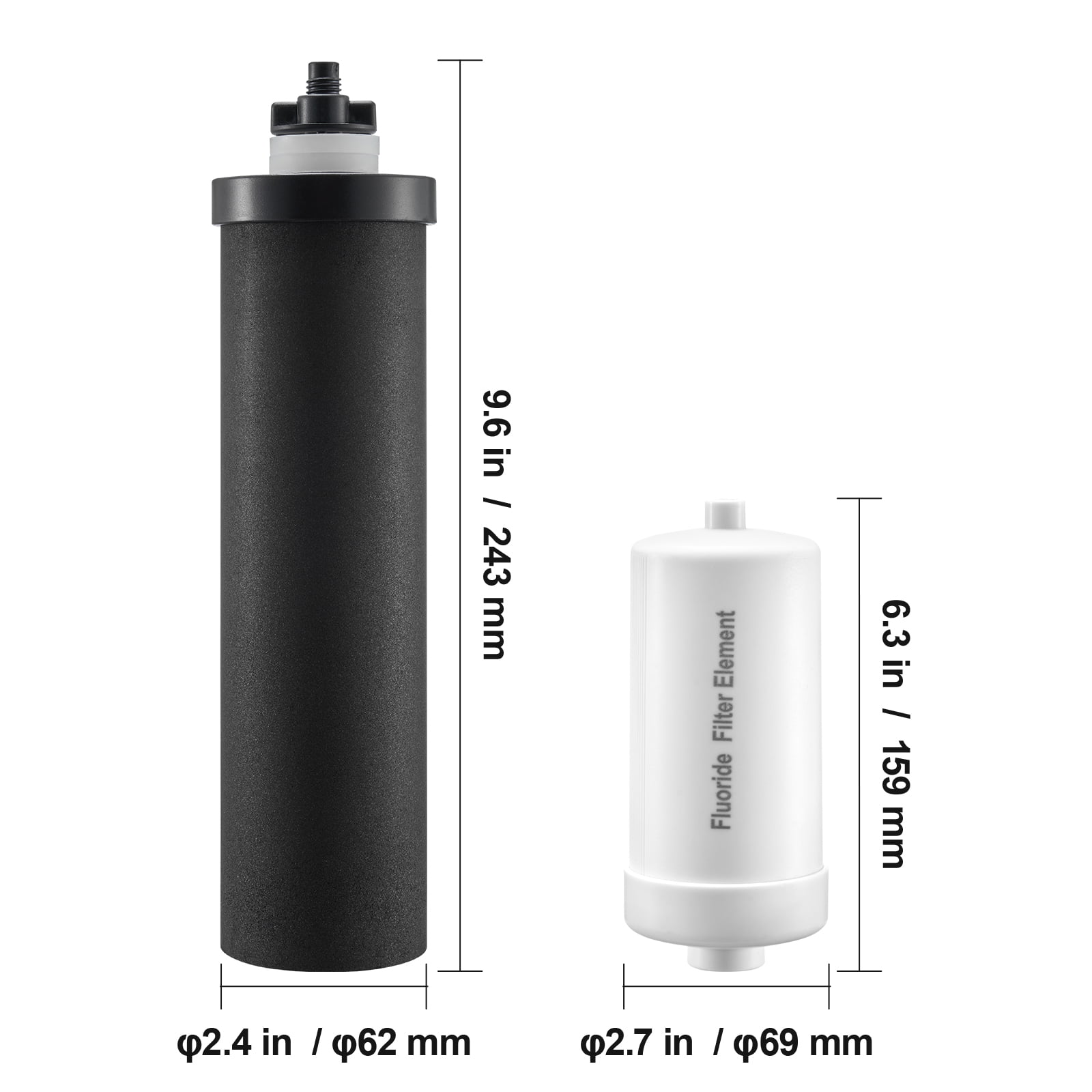 VEVOR Water Filters Replacement, Purification Elements, Replacement Filters, Gravity Water Filter System, Compatible with Most Brands, Pack of 4 (2 Activated Carbon Filter + 2 Defluorination Filter)