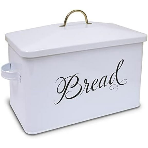 Classic Metal Bread Box with Side Handles, Large Capacity (2 Bread Loaves), Farmhouse Bread Bin for Kitchen Countertop, Steel Bread Storage Container with Lid, White$$Home Decor, Kitchen, & Other