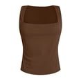 thumbnail image 4 of Lixiuxyad Casual Tank Tops Women Square Neck Sleeveless Double Layer Tight Tank Top For Women(Brown M), 4 of 6