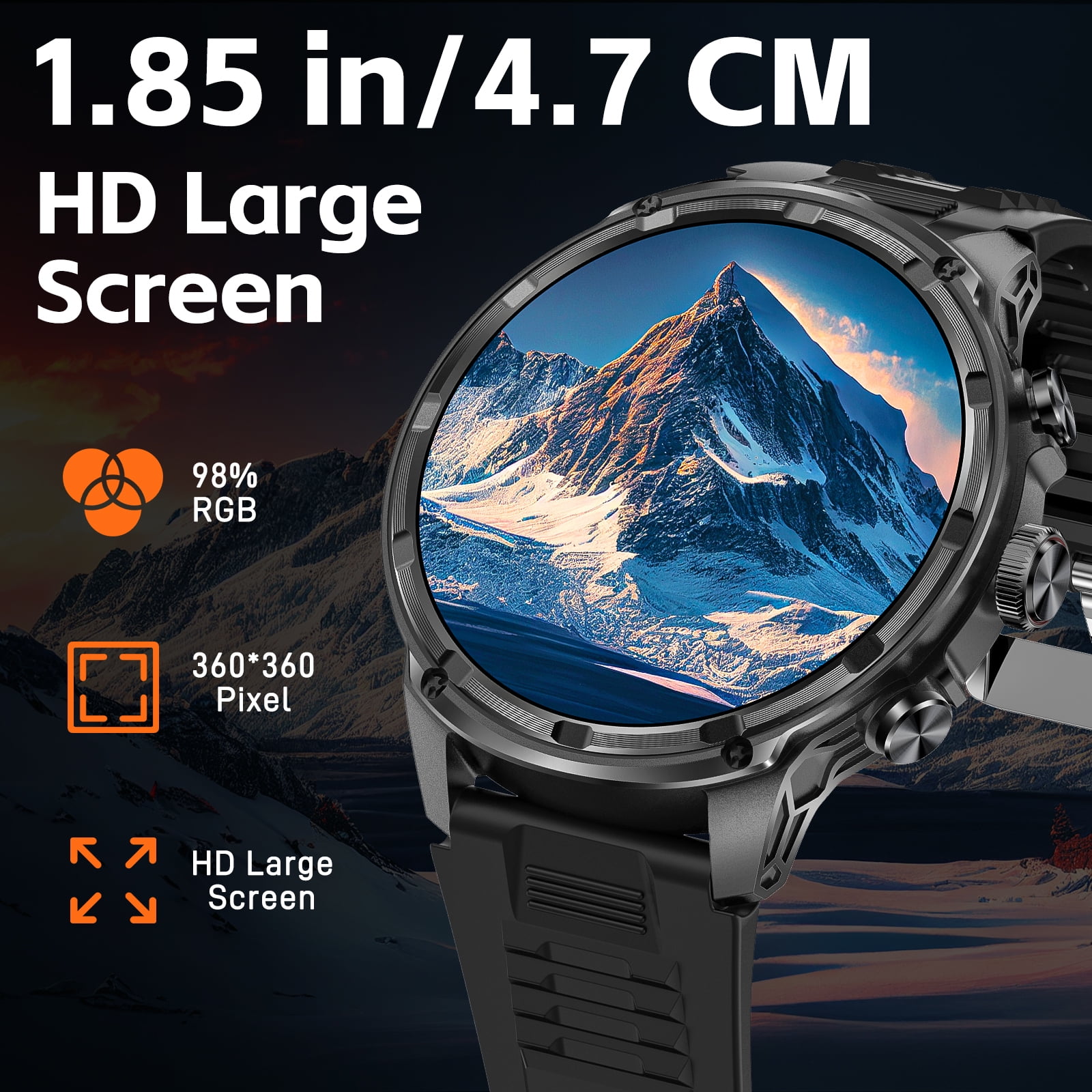 Cyberdyer Men's Smart Watch with Flashlight, 1.85" HD Screen, 100+ Sports Modes, IP67 Waterproof, 40-Day Standby, Compatible with iPhone & Android, Holiday Gift