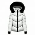 thumbnail image 3 of qucoqpe Winter Coat for Women Fashion Casual Full Zip Up Waterproof Snow Jacket Lightweight Windproof Puffer Jacket Outwear with Removable Hood, 3 of 5