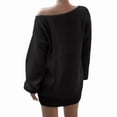 thumbnail image 4 of Women'S Off Shoulder Lantern Long Sleeve Sweater Dress Fall Loose Ribbed Knit Solid Mini Jumper Pullover Dresses Black XL, 4 of 9