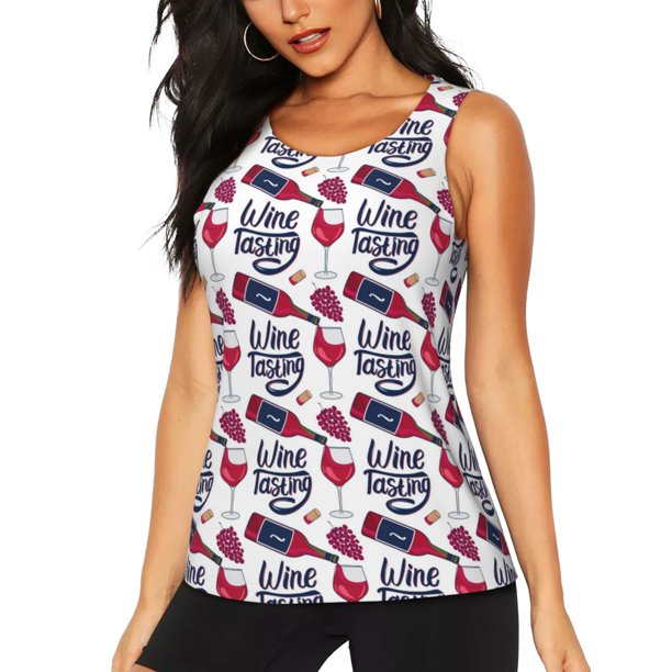 Fotbe Red Wine Glass Bottle Blusas Sin Mangas para Mujer – Estilo Casual, Corte Suelto, Slim-Fit, Cuello Redondo Deportivo, Tops de Verano para Gimnasio y Yoga-X-Large