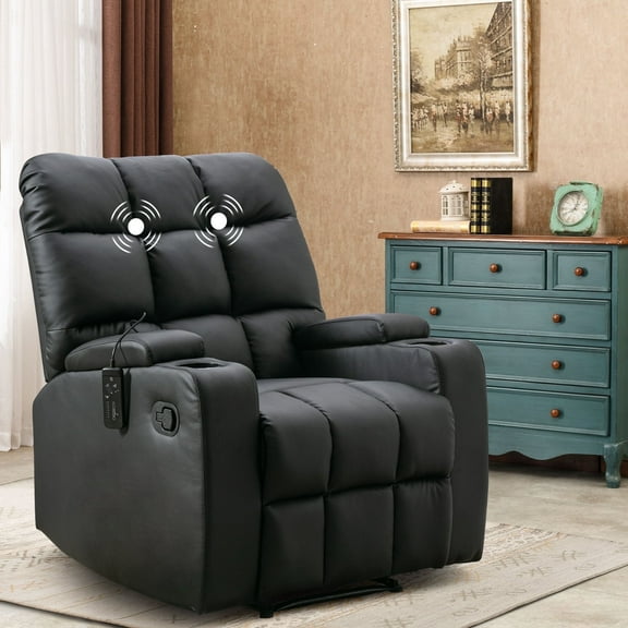 Bonzy Home Massage Recliner with Cup Holders Reclining Chair with Storage for Living Room Black