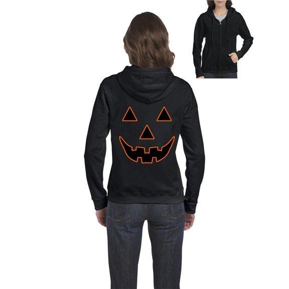 MmF - Women's Sweatshirt Full-Zip Pullover - Halloween Jack O' Lantern Pumpkin Face