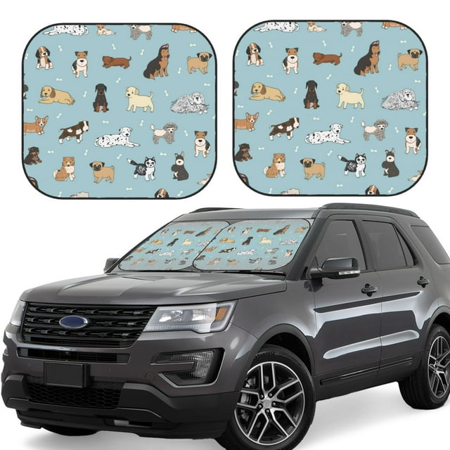 Wukai Dog Pets Car Front Windshield Sun Shade,Sun Visor Shield Block Automotive Interior Protector Blocks UV Rays-Large