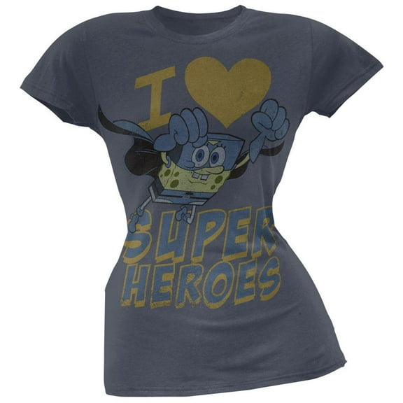 Spongebob Squarepants - I Heart Super Heroes Junior T-Shirt - Medium
