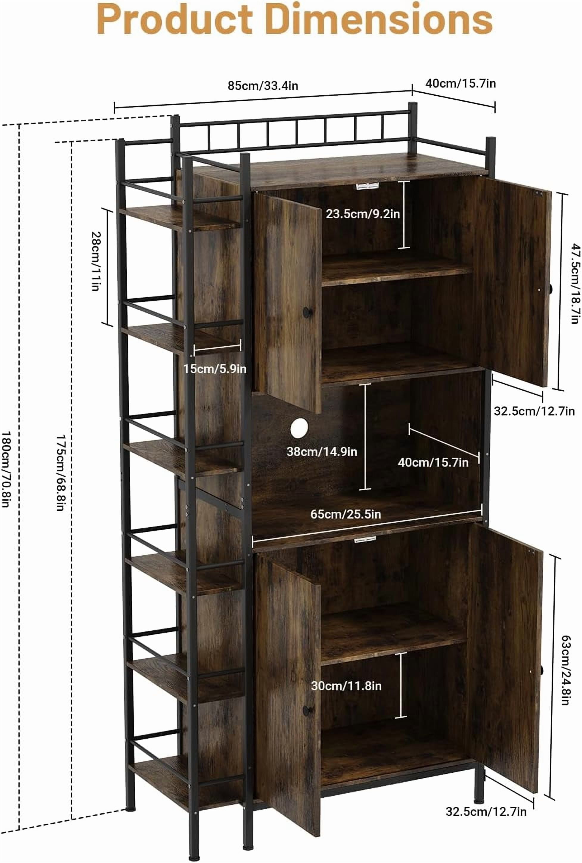 NEGYLIM 71" Kitchen Pantry Storage Cabinet, Freestanding Larder Cupboard, Kitchen Hutch Cabinet with Microwave Stand,Utility Pantry with Doors and Shelves for Dining Room, Living Room, Brown