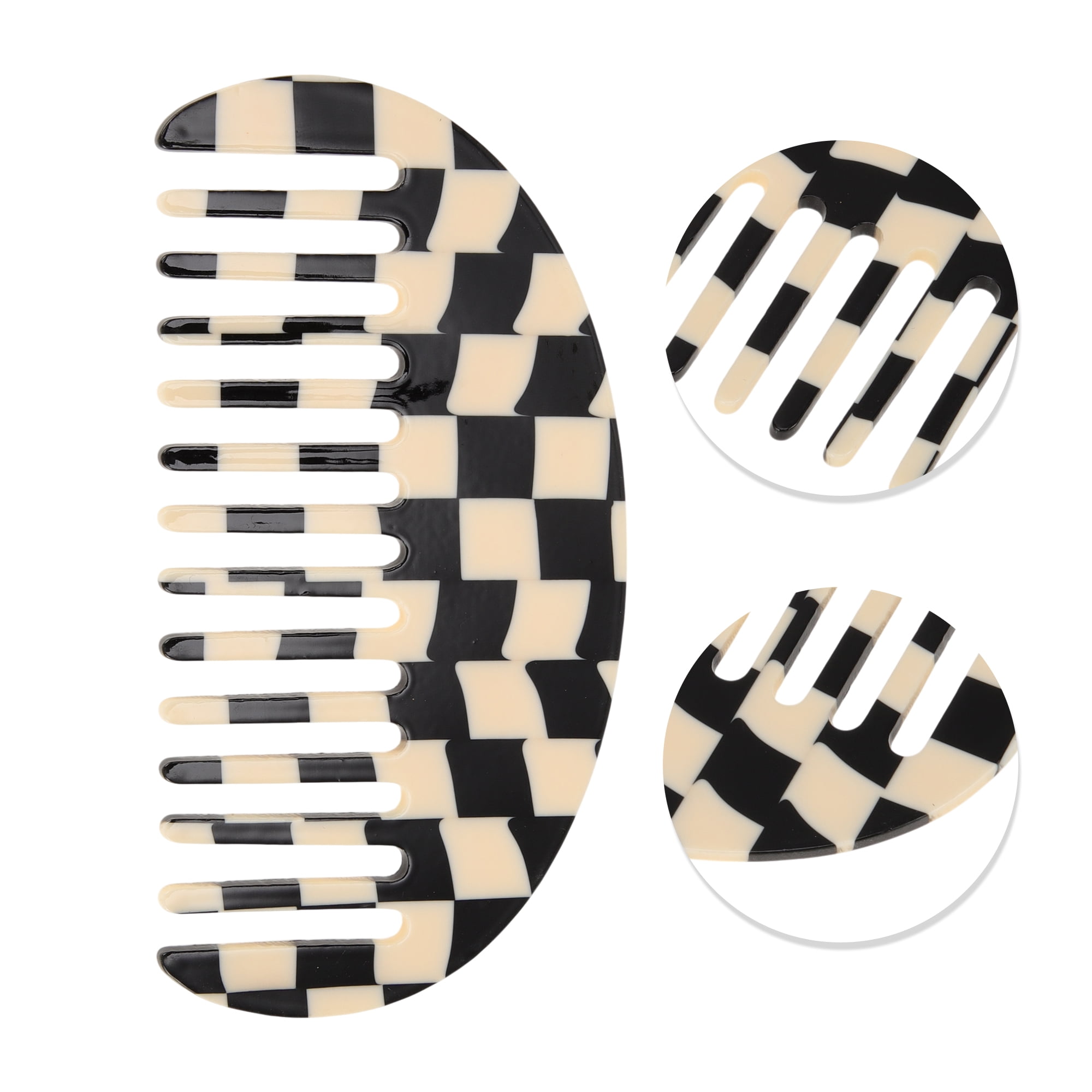 Unique Bargains 1 Pc Square Retro Checkerboard Hair Comb for All Hair Types Black, White