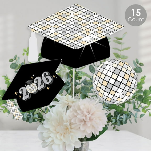 Big Dot of Happiness Disco Grad - 2026 Groovy Graduation Party Centerpiece Sticks - Table Toppers - Set of 15